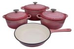 Smte 7 Piece Glazed Cast Iron Dutch Oven Cookware Pot & Pan Set With Keychain