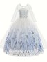 Snowflake Pattern Long Sleeve Mesh Dress With Cape For Girls Cute Birthday Performance Dress Princess Suit Party Gift Girls' Clothing