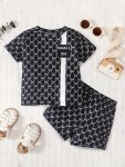 2-PIECE Baby Boys Summer Outfit Set "mama's Boy" Cool Letter Print Casual Short Sleeve Shirt With Matching Shorts Fashionable An