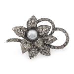 Gunmetal Vintage Pearl Floral Brooch