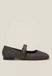 Cotton On Gia Square Mary Jane Ballet - Grey Distressed Vegan Leather