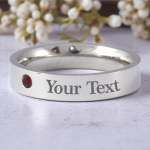 Stainless Steel Engraved Birthstone Ring - January - 14
