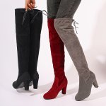 Women's Over The Knee Boots Solid Color Block Heeled Pull On Long Boots All-match Comfortable High Heeled Boots