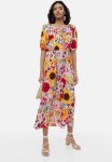 Puff-sleeved Cut-out Dress - Pink Floral