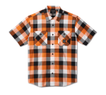 Men’s Bar & Shield Wrinkle Resistant Short Sleeve Shirt – Orange Plaid