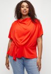 Edit Cowl Neck Draped Grown On Sleeve Shell - Red