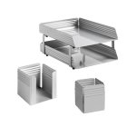Desk Set Fluted Steel Range Metal Letter Tray Pencil Cube And Cup Silver 514SI