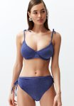 Balcony Tie Glitter High Waist Hipster Bikini Set - Navy Blue