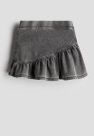 Flounced Denim-look Skirt - Grey