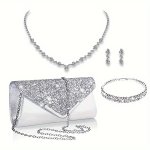 Elegant Dinner Clutch Purse Glitter Banquet Handbag Women's Classic Bag & Earrings Necklace Bracelet Set For Carnaval Wedding Mu