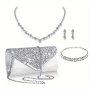 Elegant Dinner Clutch Purse Glitter Banquet Handbag Women's Classic Bag & Earrings Necklace Bracelet Set For Carnaval Wedding Music Festival