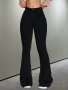 Elegant High-Waist Black Flare Jeans For Women - Stretch Denim Button Detail Non-See-Through All-Season Wear