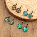 Vintage Ethnic Floral Print Round Dangle Earrings Copper Jewelry Exquisite Gift For Women Girls
