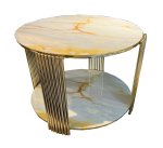Gold & White Glass Round Table