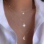 1PC Multi Layered Necklace With Star And Crescent Moon Pendants Design Vacation Style Layered Chain Jewelry