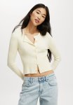 Cotton On Rita Rib Crew Cardigan - Lemon Icing