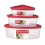 3 Piece - Rectangular Food Storage Container Set - Transparent & Red