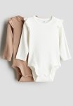 2-PACK Long-sleeved Bodysuits - Beige & White