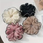 Elegant French-inspired Chiffon Scrunchie - Large Pleated Hair Tie For Ponytails & Updos Solid Color