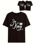 Letter King Queen Graphic Print Casual Sports T-Shirt Tee Top For Spring Summer Vocation