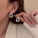 Luxurious Water Crystal Geometric Square Drop Earrings - Zinc Alloy With Stainless Steel Posts - Suitable For Daily Wear - No Se