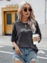 Women's Casual Loose Shoulder T-Shirt With Letters Printed Mama Pattern Round Neck Tee Summer And Spring Fashionable Clothing