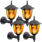 Dynaming 4 Pack Solar Flame Wall Lanterns Outdoor Solar Powered Wall Mounted Sconce Lights Flickering Flame LED Lights Auto On o