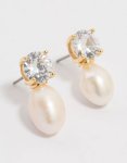 Goldair Gold Plated Diamante Freshwater Pearl Drop Earrings