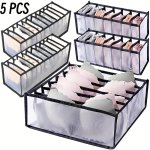5-PACK Foldable Closet Organizer -plaid Lingerie Organizer Bag-multi-sized Nylon Drawer Dividers For Lingerie Socks & Ties Sleek