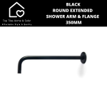 Black Round Extended Shower Arm & Flange - 350MM