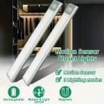 1PC LED Ultra-thin Motion Sensor Cabinet Light Three-tone Light Counter Lighting Magnetic USB Rechargeable Kitchen Night Light S