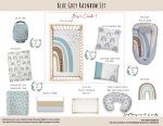 Cot Duvet Bedding Blue Grey Rainbow Set