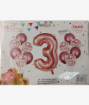 13PC Rose Gold And White Balloon Set NR.3 - 13PC Set Consisting Of 1 X 81CM Number Balloon 6PC 30.5CM Rose Gold Balloons