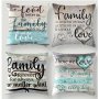 Set Of 4 Soft Plush Family Quote Pillow Covers - Zippered Hand-washable Decor For Sofa Car Bedroom - 45.72X45.72 Cm Polyester