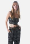 Fringe-trimmed Crop Top - Black checked