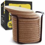 Cork Coasters For Drinks With Metal Holder - 16 Pcs Round 4 Inch Drink Coaster Thick Absorbent Heat-resistant Saucer - Used For