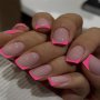 24pcs Set Of Nail Decorations That Instantly Enhance Your Look. Short Square Pink Rose Red French Pointed Nail Decorations With High Saturation Candy Colors.