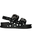 Metallic Heart Print Sandals - 11 Black