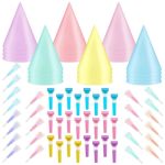 72 Pcs Pastel Rainbow Birthday Party Cone Hats Bulk Include 24 Pastel Party Cone Hats 24 Colorful Noise Makers 24 Metallic Fring