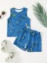 Baby Boys Cartoon Dino Pattern Outfit Sleeveless Vest & Shorts Set 2Pcs Toddlers Casual Summer Outdoor Playwear