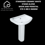 Standard Ceramic White Stand Alone Basin And Pedestal - 570 X 480 X 860MM