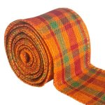 Tartan Halloween Ribbon With Wired Edge Orange