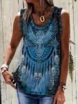 Owl Print Crew Neck Tank Top Casual Sleeveless Tank Top For Summer Women's Clothing