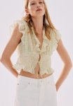 Frill-trimmed Blouse - White & Yellow Floral