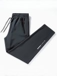 Men's Letters Print Pants With Zipper Pockets Casual Elastic Waist Thin Breathable Drawstring Trousers For Outdoor Activities Gi