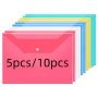 5/10pcs Thickened Version A4 Transparent File Bag Multiple Colors With Buttons File Bag For Paper Receipts Homework