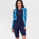 Women's Blue Cerulean Long Sleeve Shorts Swimwear - XL
