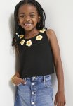 PoP Candy Floral Cropped Tank Top - Black