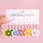 Cute Floral Resin Earrings Set Of 5 Pairs Fashion Jewelry Drop & Dangle Earrings For Teens And Adults Hypoallergenic Stainless S