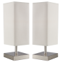 Bright Star Lighting - Twin Set Of Satin Chrome Table Lamps With Beige Shade